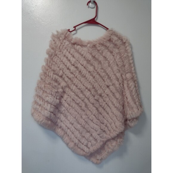 Christopher & Banks Rabbit Fur & Knit Light Pink Poncho Shawl Sweater One Size - Picture 5 of 12